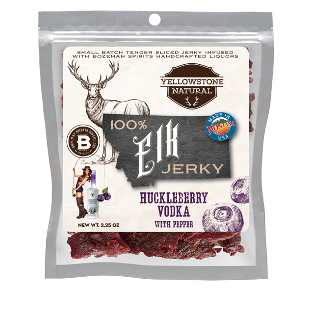Yellowstone Elk Huckleberry Vodka Jerky 2.25oz GLACIER PERKS COFFEE HOUSE